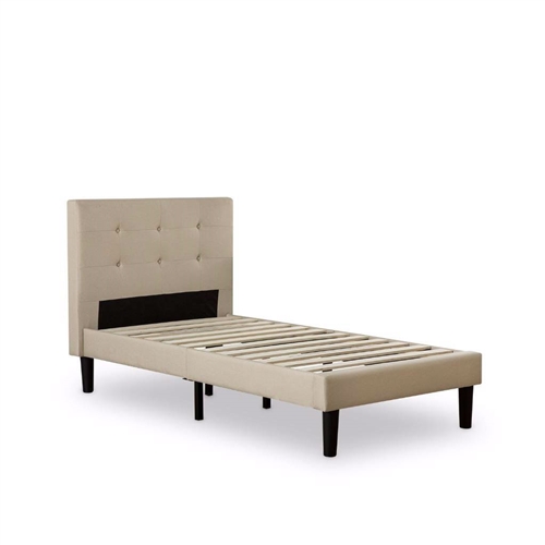 Twin size Contemporary Classic Taupe Fabric Upholstered Platform Bed with Tufted Headboard