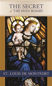 The cover of this edition of the Secret of the Rosary features a photograph of the Our Lady of the Rosary stained glass window in St. Mary Gate of Heaven Church in Ozone Park, NY.