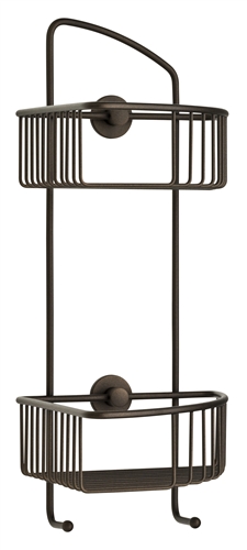 Double corner caddy with hook includes the no drilling required mounting  hardware by nie wieder bohren Germany, 100% rustproof, oil rub bronze