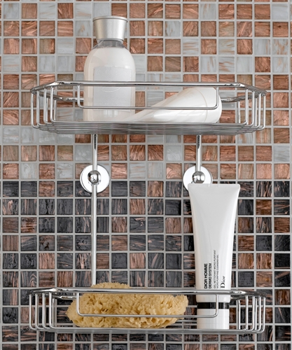 Double caddy includes the no drilling required mounting hardware by nie  wieder bohren Germany, 100% rustproof, chrome
