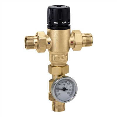 Caleffi Â¾" NPT male MixCal NPT with inlet check valves and thermometer 521510AC