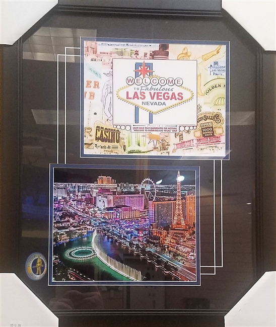 Welcome to Las Vegas Collage w/Piece of Sign Dual 8 x 10 Framed