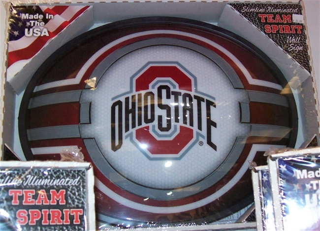 Slimline Illuminated Red Oval Ohio State Logo Wall Sign