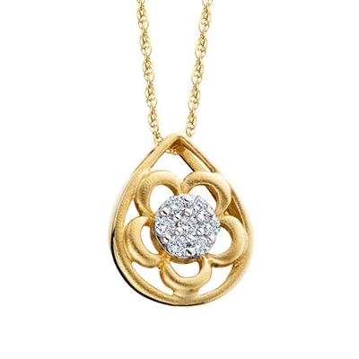 10k yellow gold diamond satin flower necklace