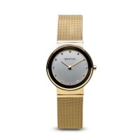 Bering ladies polished gold watch with Swarovski elements