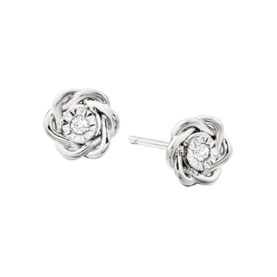 10k white gold diamond swirl top earrings