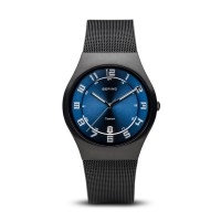 bering men's classic brushed black blue dial watch