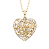 14k Yellow gold filigree heart diamond necklace
