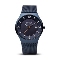 Bering men's brushed blue solar powered watch