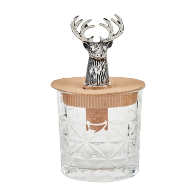 Mud Pie round antler double old fashioned glass & deer bottle stopper