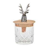 Mud Pie double old fashioned cut glass with deer bottle stopper