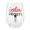 Mud Pie feeling frosty stemless wine glass with attached blown glass snowman