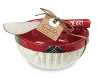 mud pie cable knit & white tartan 2 piece dip bowl set