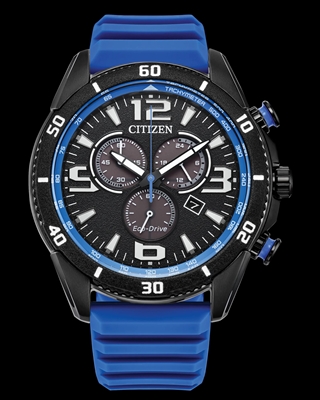 men's citizen eco-drive blue silicone black dial watch