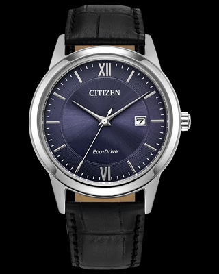 Men's citizen classic black strap blue dial watch