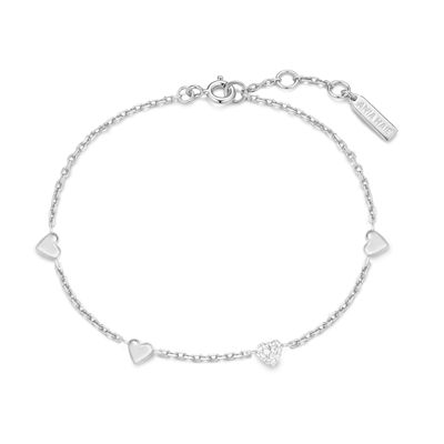 Ania Haie starlit drops silver pave puffed cz heart station bracelet