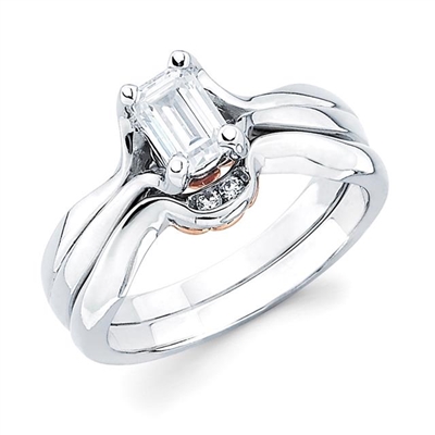 Emerald cut engagement ring with shadow wedding band
