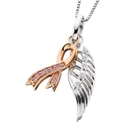 sterling silver & rose gold plated angel wing & cancer ribbon Swarovski crystal necklace