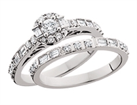 Round & Baguette Diamond White Gold Engagement Ring