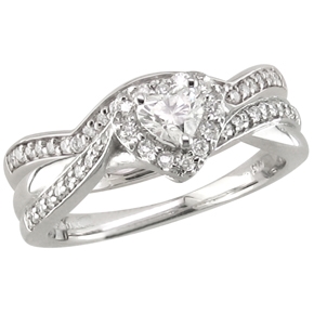 Heart shaped diamond engagement ring with shadow band