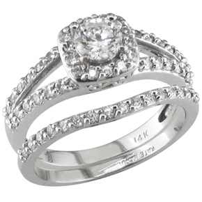 Split Shank engagement ring with diamond wedding band