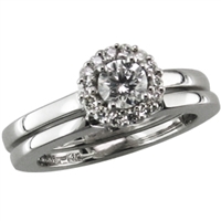 White gold diamond halo engagement ring with shadow band