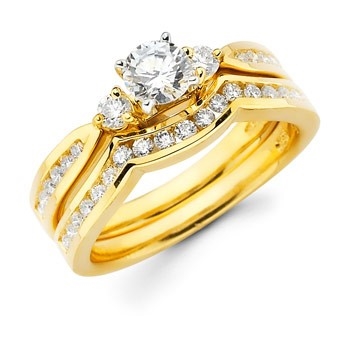 14k yellow gold diamond 3 stone engagement ring bridal set