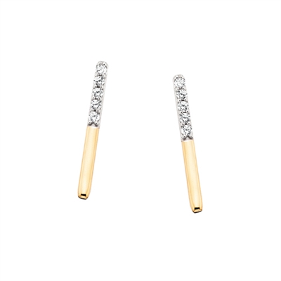 10k yellow gold diamond bar earrings