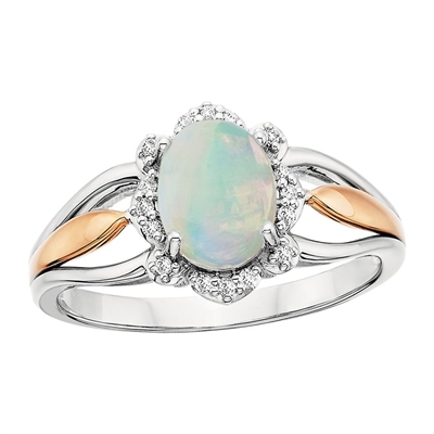 10k white & rose gold opal & diamond ring