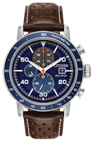men's citizen eco-drive Brycen chronograph blue dial leather strap watch CA0648-09L