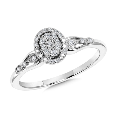 10k white gold oval shaped cluster diamond promise ring