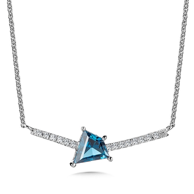 14k white gold diamond & London blue topaz kite necklace
