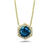 14k yellow gold hexagonal Swiss blue topaz & diamond necklace