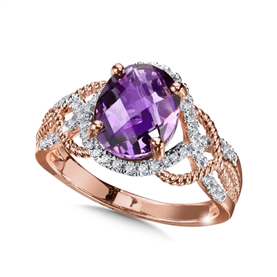 14k rose gold amethyst & diamond ring