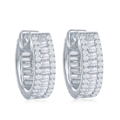 sterling silver cubic zirconia baguette hoop earrings