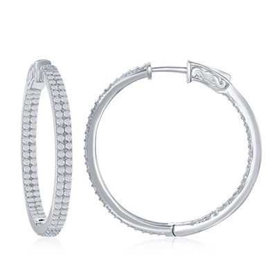 sterling silver double row inside out cubic zirconia hoop earrings