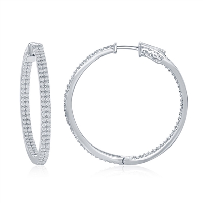 Sterling silver inside out double row cz hoop earrings