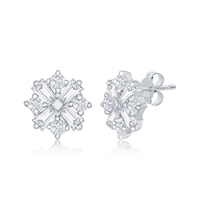 sterling silver round & baguette cz stud earrings