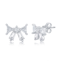 sterling silver & baguette cz bow stud earrings