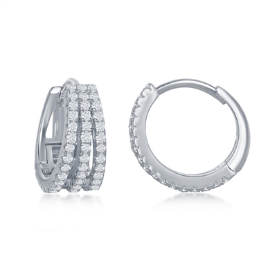 sterling silver & cubic zirconia cz triple row hoop earrings