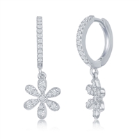 sterling silver & cz huggie hoop flower earrings