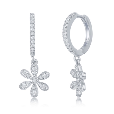 sterling silver & cz huggie hoop flower earrings