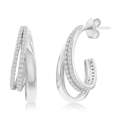 sterling silver & cz triple row half hoop earrings