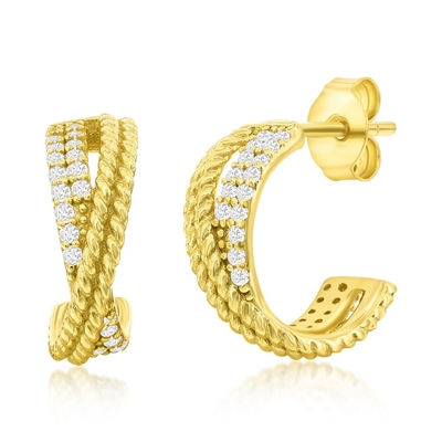 sterling silver & gold plated triple row cubic zirconia hoop earrings