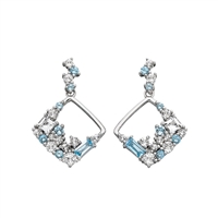 sterling silver, blue topaz, white topaz mosaic square earrings