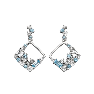 sterling silver, blue topaz, white topaz mosaic square earrings