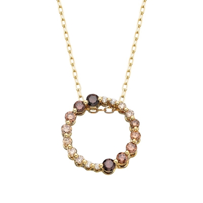 14k yellow gold desert ombre colored diamond circle necklace