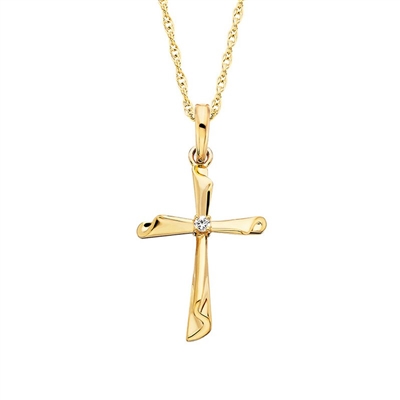 gold vermeil white sapphire scroll cross necklace
