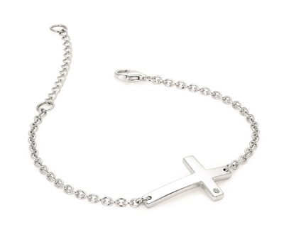 sterling silver & diamond sideways cross bracelet