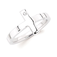 sterling silver & diamond sideways cross ring